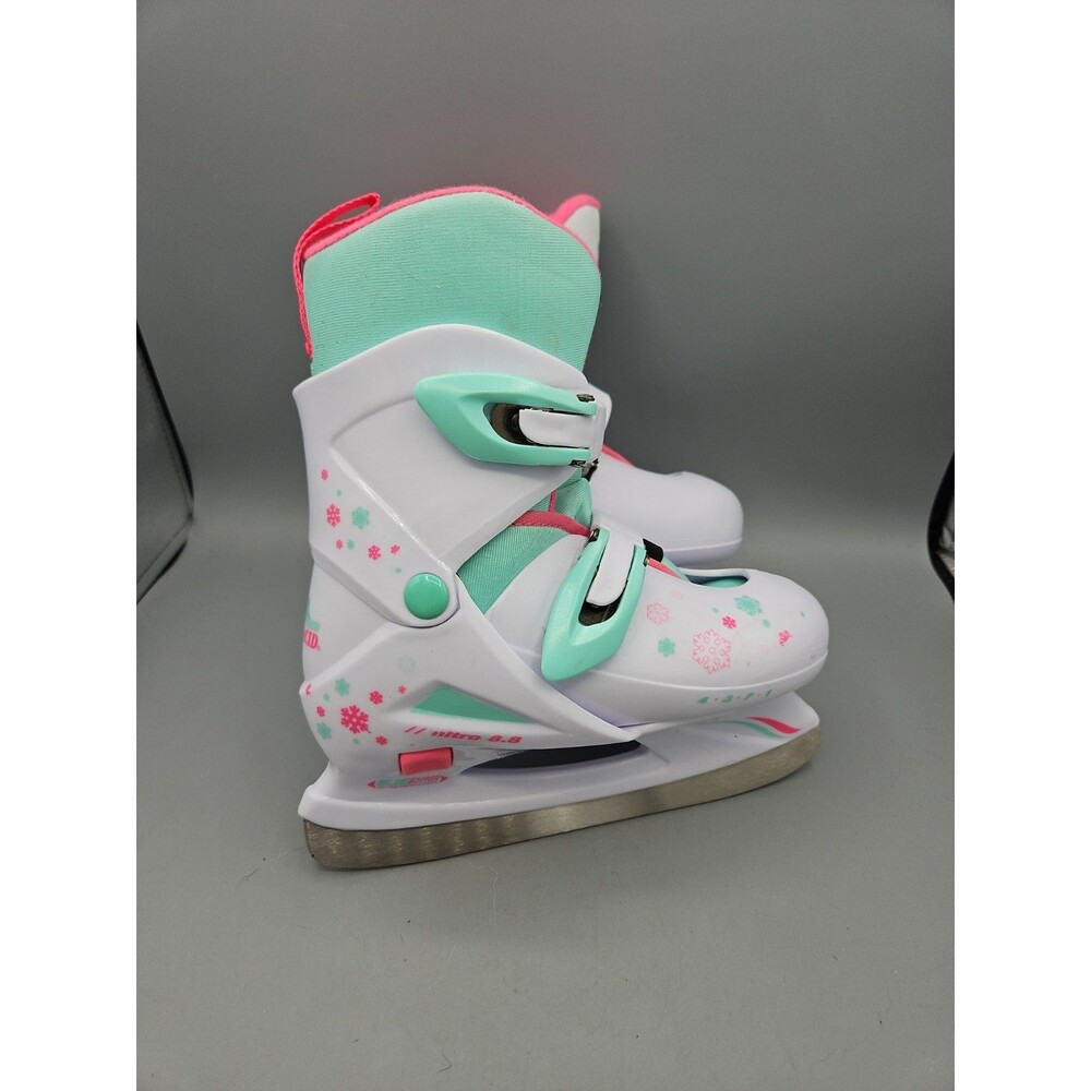 Lake Placid Nitro Adjustable Ice Hockey Skates Girls Size US 1-4 White Green